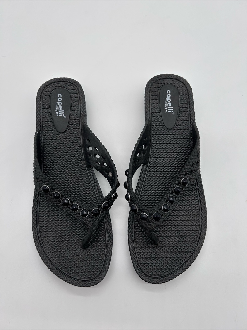 Capelli of New York Black Beaded Woven Sandals size 9
